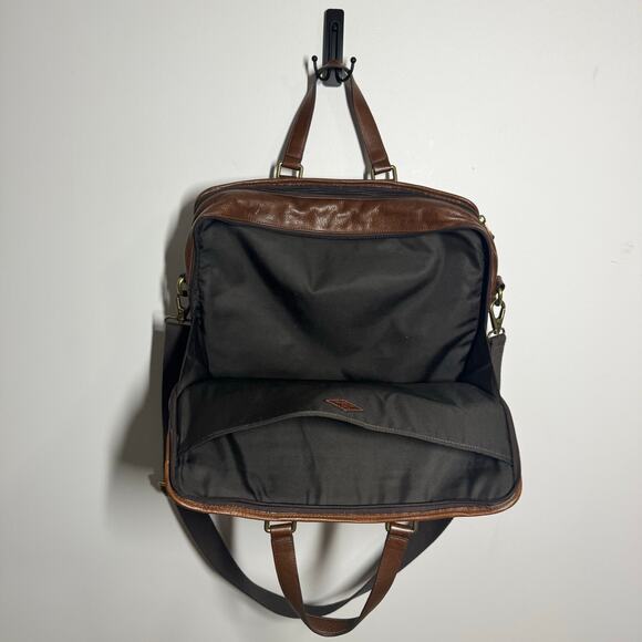 Fossil Briefcase Genuine Smooth Cognac Brown Leather Pocket Zip Office Career - Picture 3 of 11